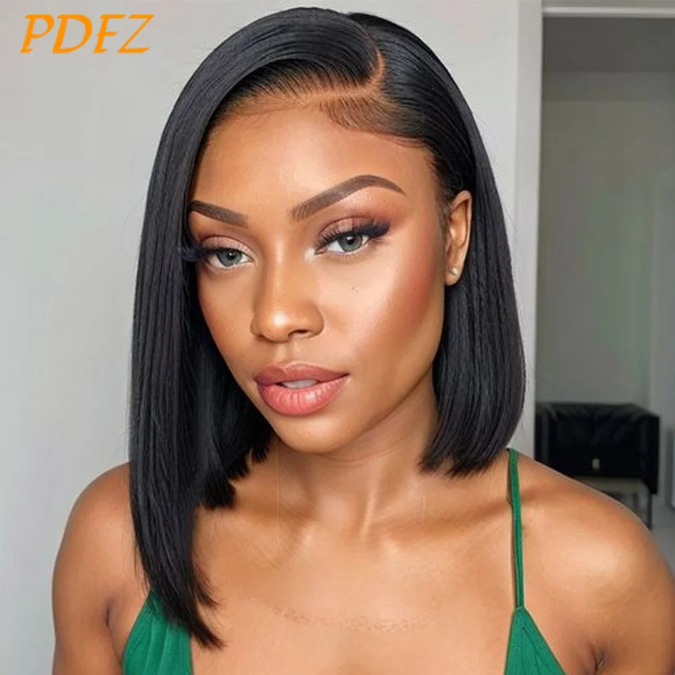 Perruque Bob Lace Wig 100% naturelle lisse, cheveux humains, pre-plucked, pre-plucked, 13tage HD, 100%