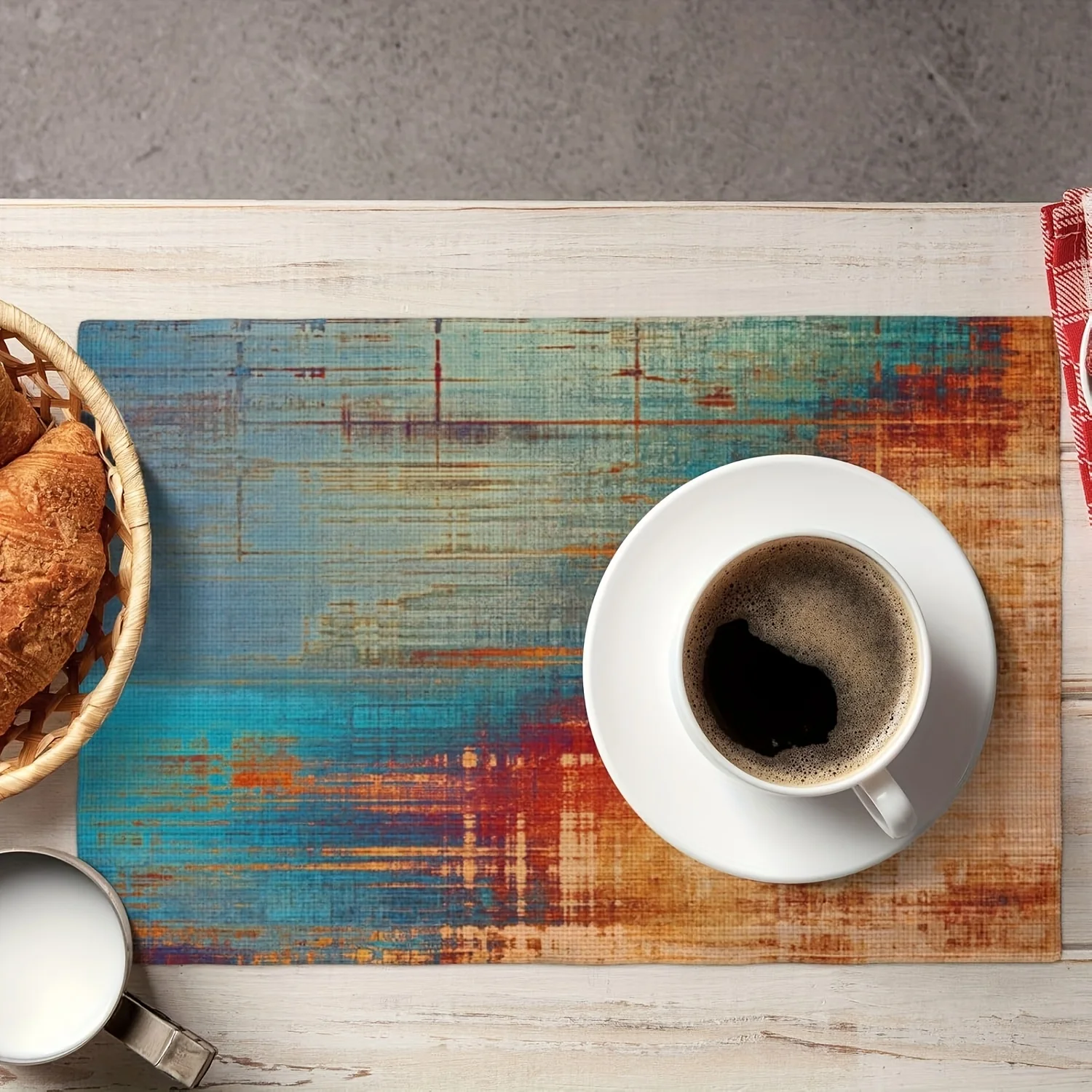 Blue And Orange Vintage Abstract Placemats Messy Rust Painting Washable Placemat Modern Grunge Art Kitchen Dining