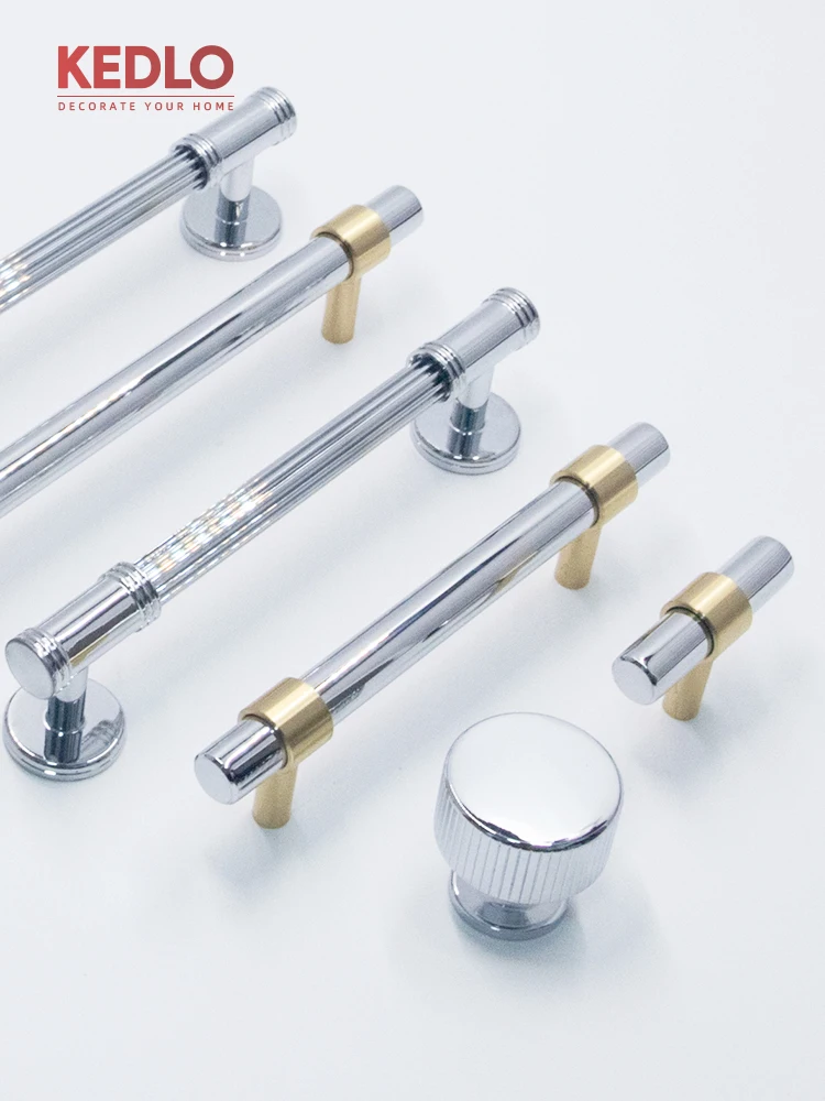 KEDLO Moderner europäischer Stil, silberfarbener, glänzend verchromter Griff, massiver Messing-Langgriff für Küchenschranktüren, dicker Griff – Detail 2