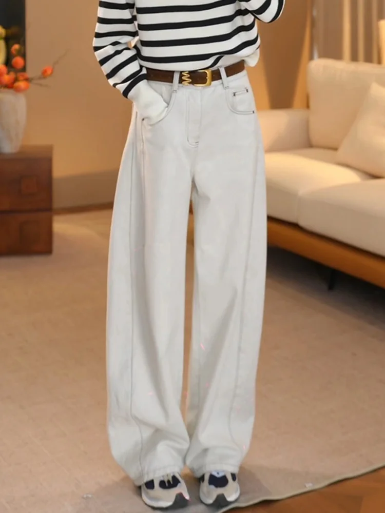 

Американские винтажные джинсы с высокой талией и широкими штанинами для женщин, осенне-зимние, новые, свободные, повседневные, утягивающие, скрывающие бедра