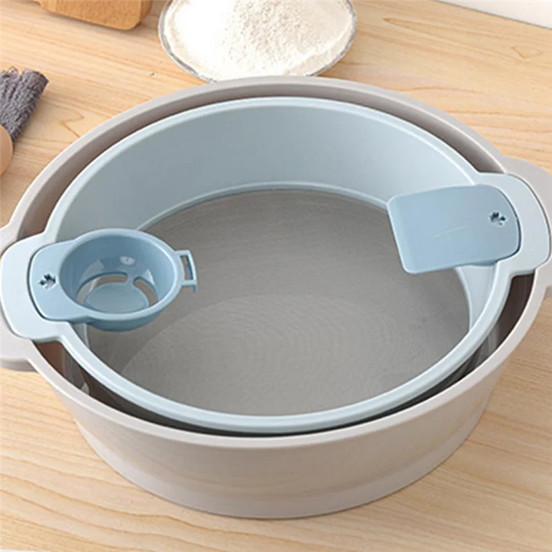 Peneira de farinha de cozinha a78u, peneira de açúcar semiautomática portátil, agitador de pó, economia de espaço, ferramenta de cozimento de cozinha