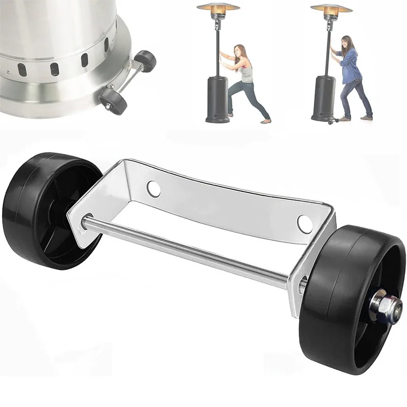 Patio Heater Replacement Wheels for Most Outdoor Round Stand Up Propane Heater Stainless Steel Silver Bracket & Black Wheels