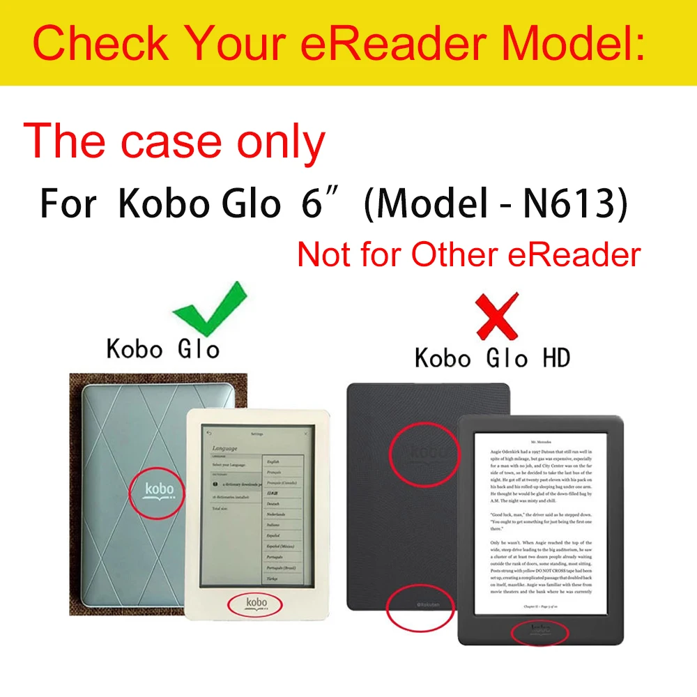 Cover For Kobo Glo 6 Inch Rakuten Ebook Ereader Pu Leather Pouch with Adsorption Closured Sleep Model N613 EBook Flip Cover Case