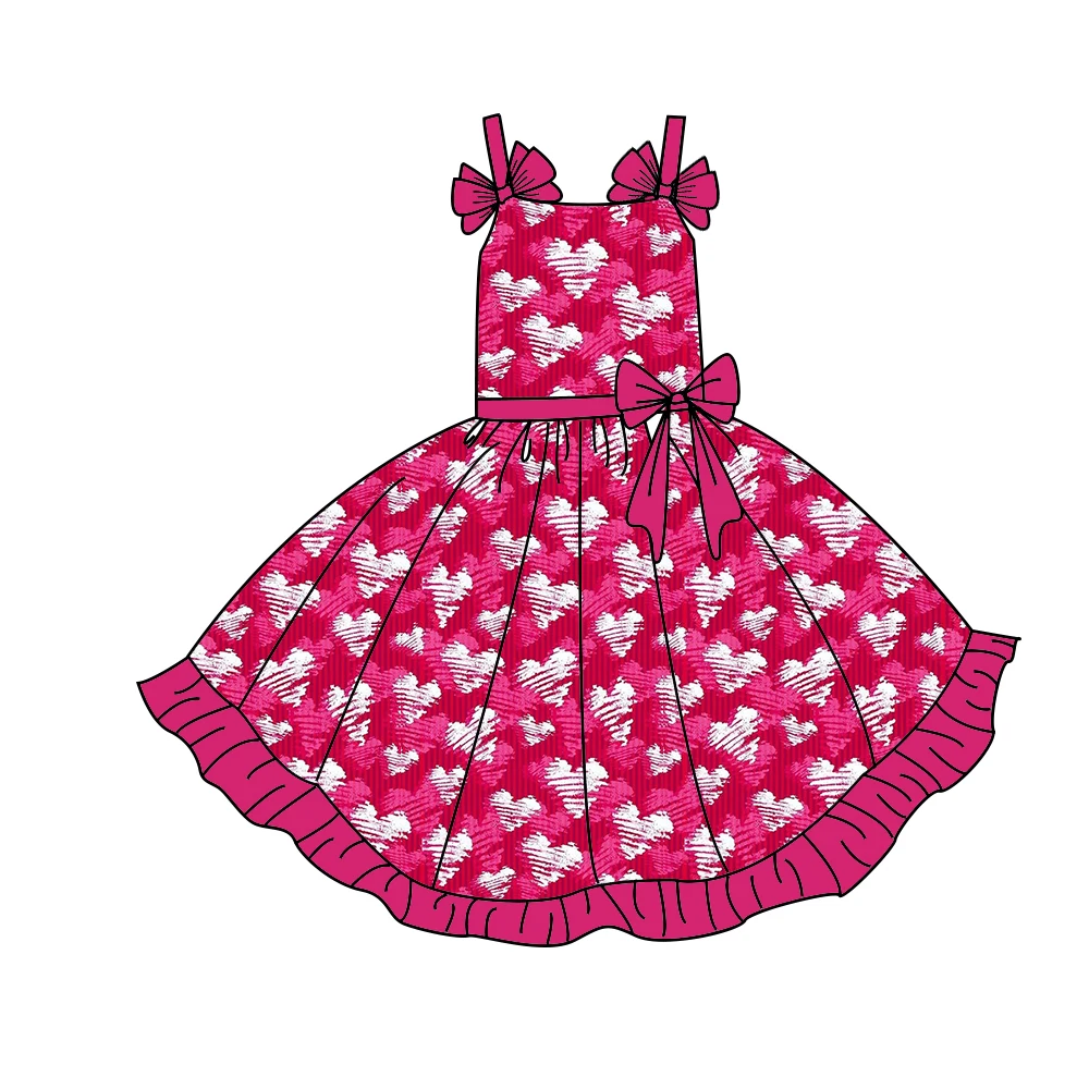 New Toddler Girl Valentine's Dress Heart Checkered Print Sleeveless Bow Twirl Dress Cute Casual Clothes