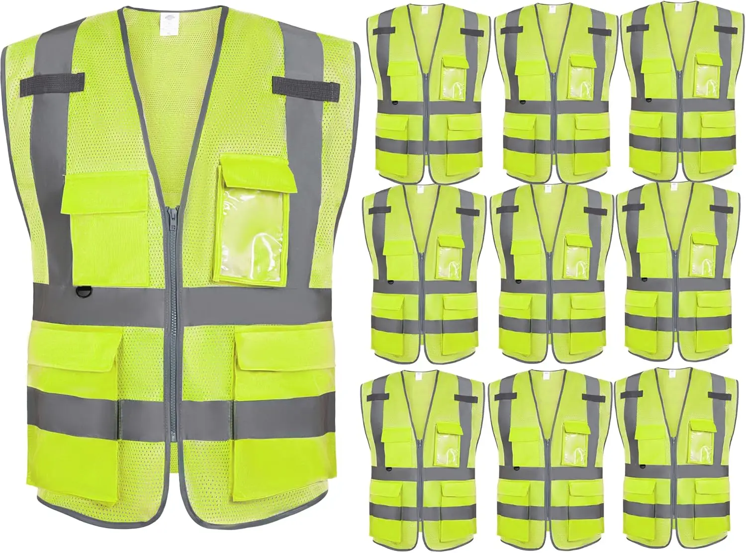 

High Visibility Mesh Safety Vest with Multi Pockets and Zipper, Unisex for Work, Construction, Surveyor