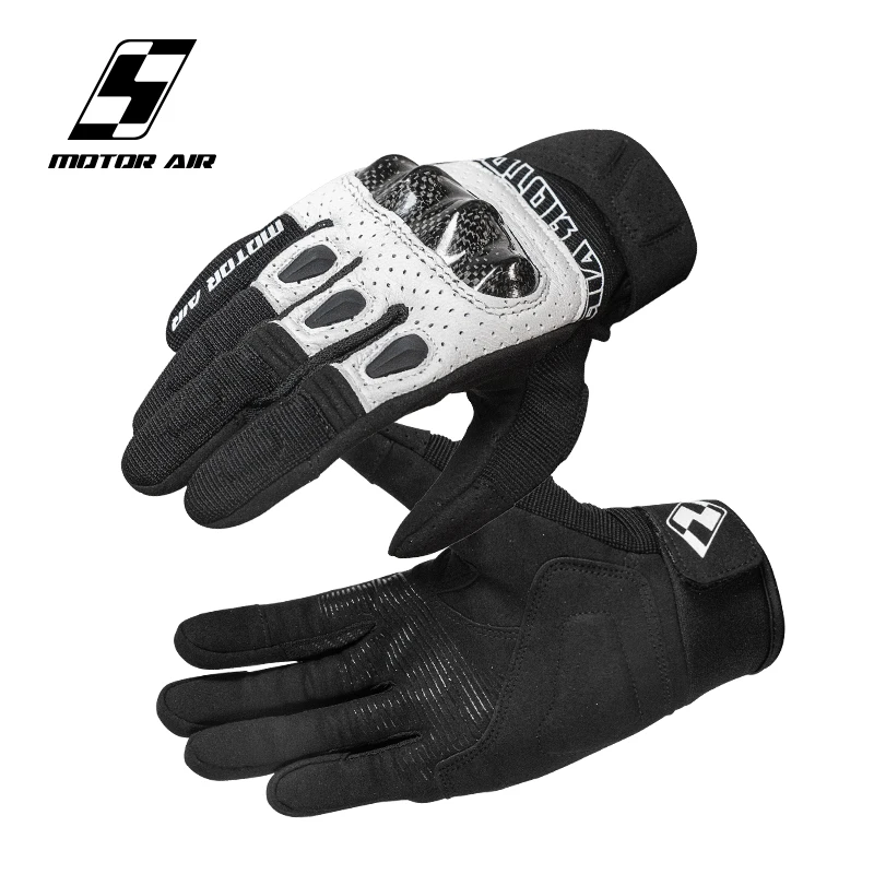 

Motor Air New Black&White Motorcycle Gloves Real Goat Leather Riding Gloves Carbon Fiber Protection Breathable Wear-resistant