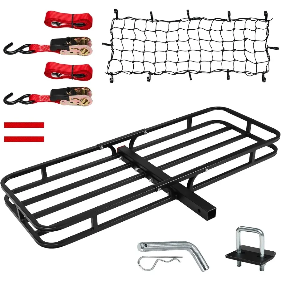 

Грузовой багажник на прицеп 53 x 19 x 5 дюймов, 500 фунтов, сверхмощный, с сеткой и ремнями, для крепления на фаркоп, Tig