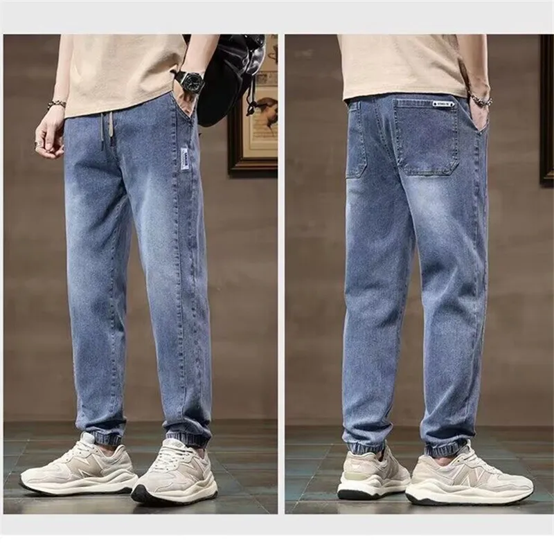 Men Jeans Spring Autumn Elastic Fashion Tapered Harem Denim Pants Casual Jogger Baggy Jean Trousers Male Elastic Waist Streetwea