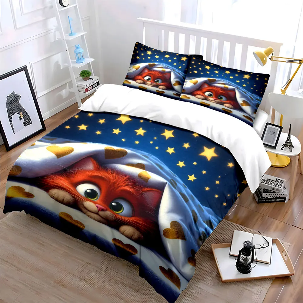 

Cozy Cat Bedding Set for Nighttime Exquisite three-piece bedding set gift for kids and adults