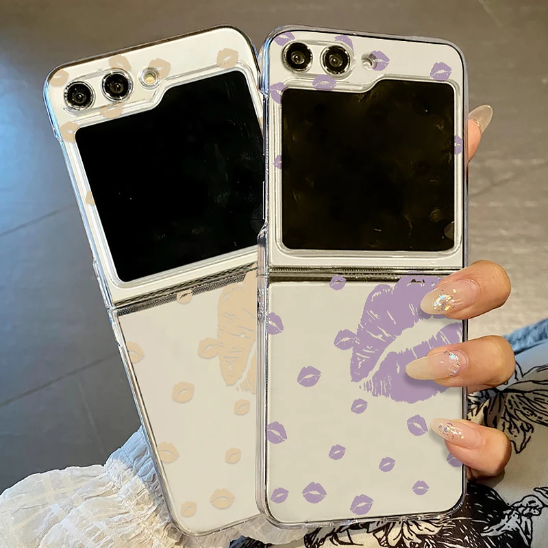 Vollbild Lippen druck Muster Fall für Samsung Galaxy Z Flip3 Flip4 Flip5 klare harte faltbare Telefon abdeckung für Samsung Z Flip 5 4