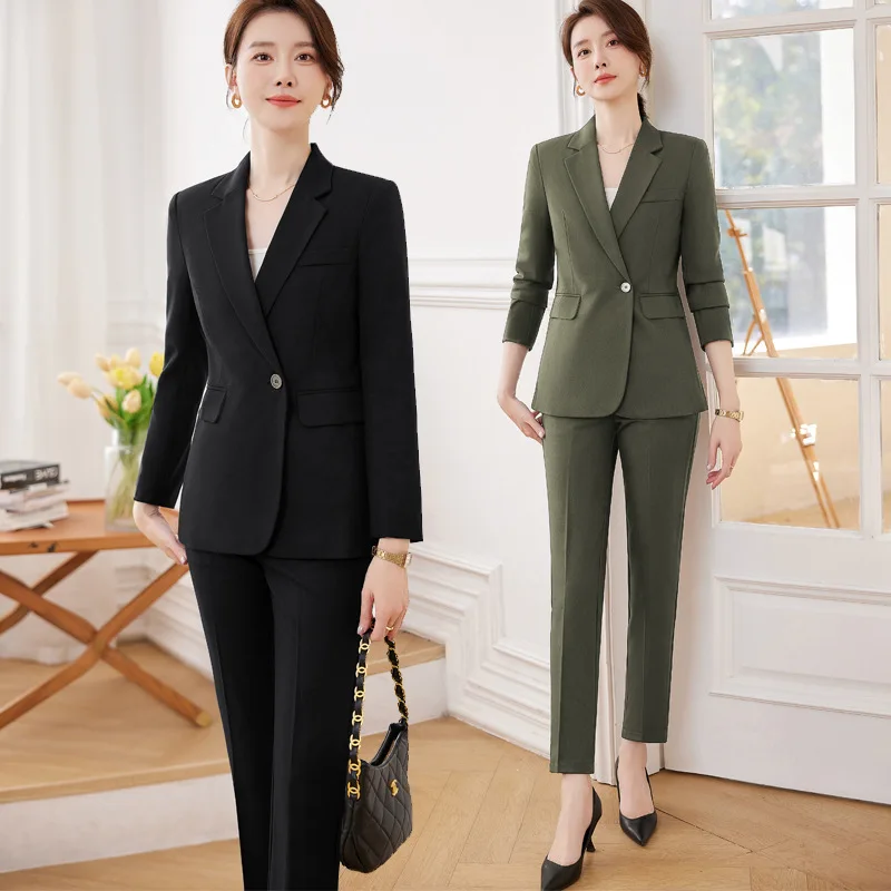 

Navy Blue Suit Jacket for Women Spring and Autumn2024New Temperament Civil Servant Interview Formal Wear Business Wear Suit Suit