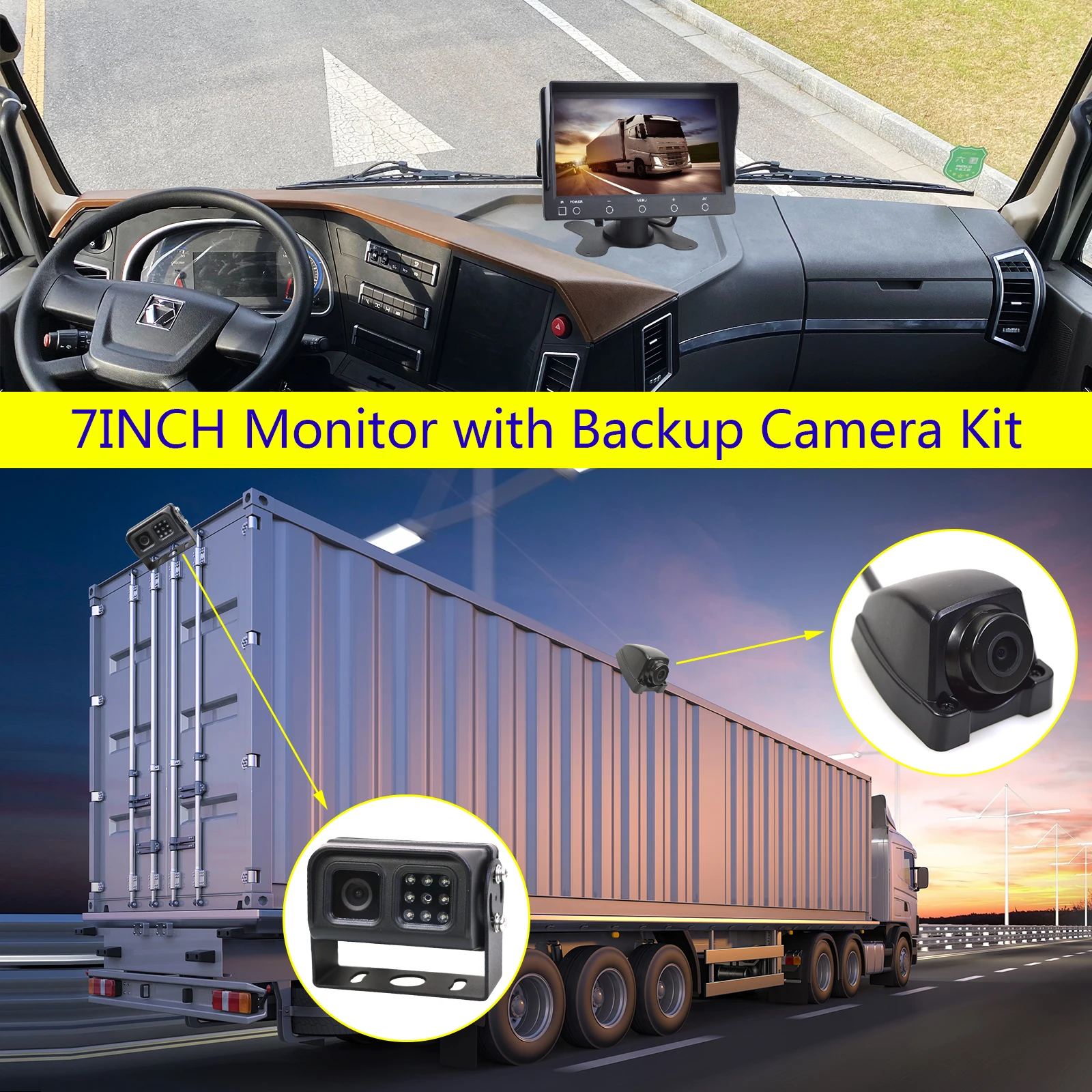 7 inch Touch Key IPS Display Full HD 1080P Car Monitor Reverse Camera Kit Wired Rearview Camera for Truck Trailer Campers SUV RV