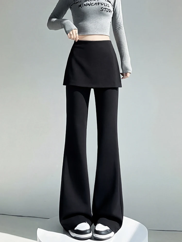 

High Waist Flared Casual Pants Women's Spring Faion Elastic Slimming Hoof Leisure Trousers Two-Piece Suit Sle