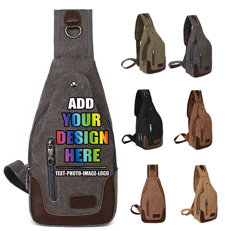 Customized Outdoor Slung Backpack Men'S Sports Key Mobile Canvas Bag Printed Logo Picture Gift.