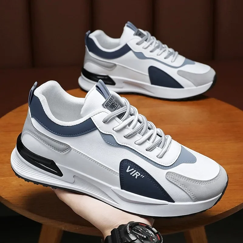 Sapatilhas masculinas de couro casual, sapatilhas confortáveis, tênis masculino, sapatos de plataforma de luxo, moda, novo, 2024