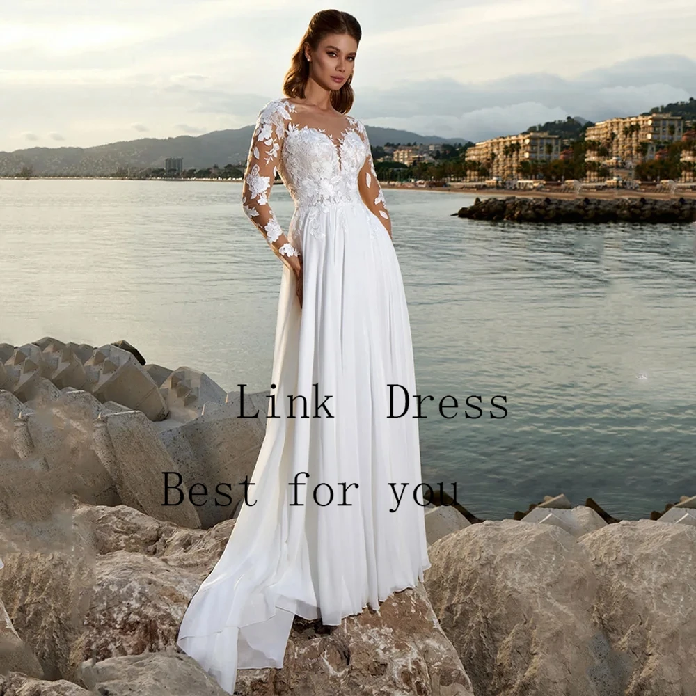 Elegant Strapless Wedding Dresses for Ladies Elegant Beach Bridal Gowns with Lace Exquisite Full Sleeve Vestidos De Novia New