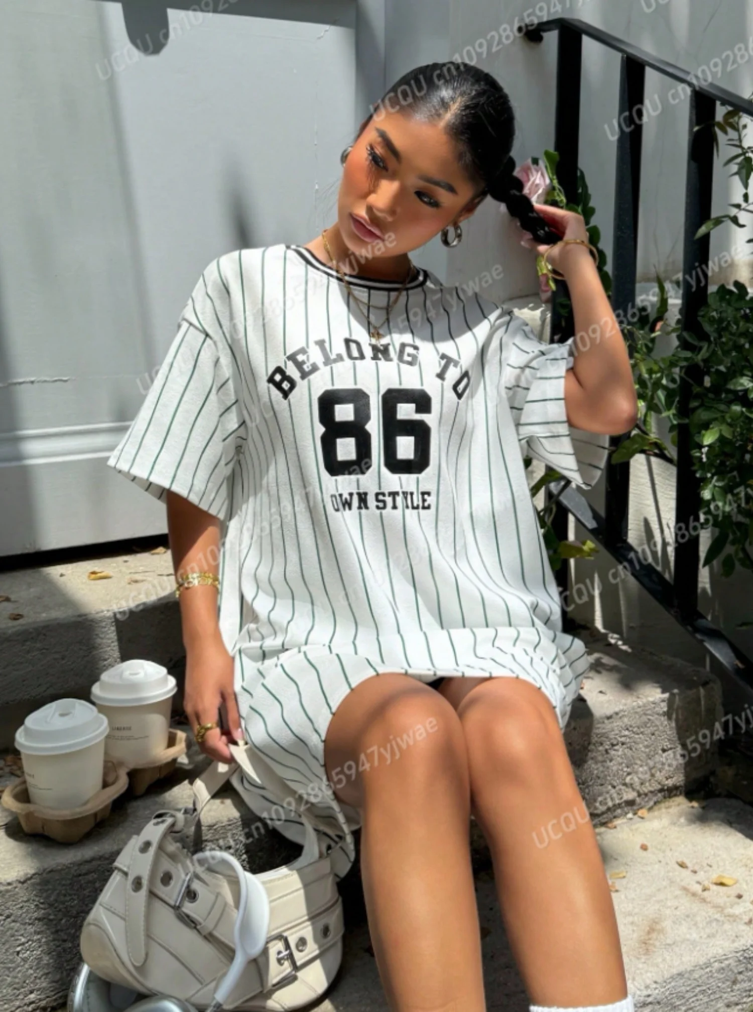 2025 été nouvelles femmes T-Shirt robe ample décontracté numéro 86 imprimé col rond dame à manches courtes pull robes femmes vêtements