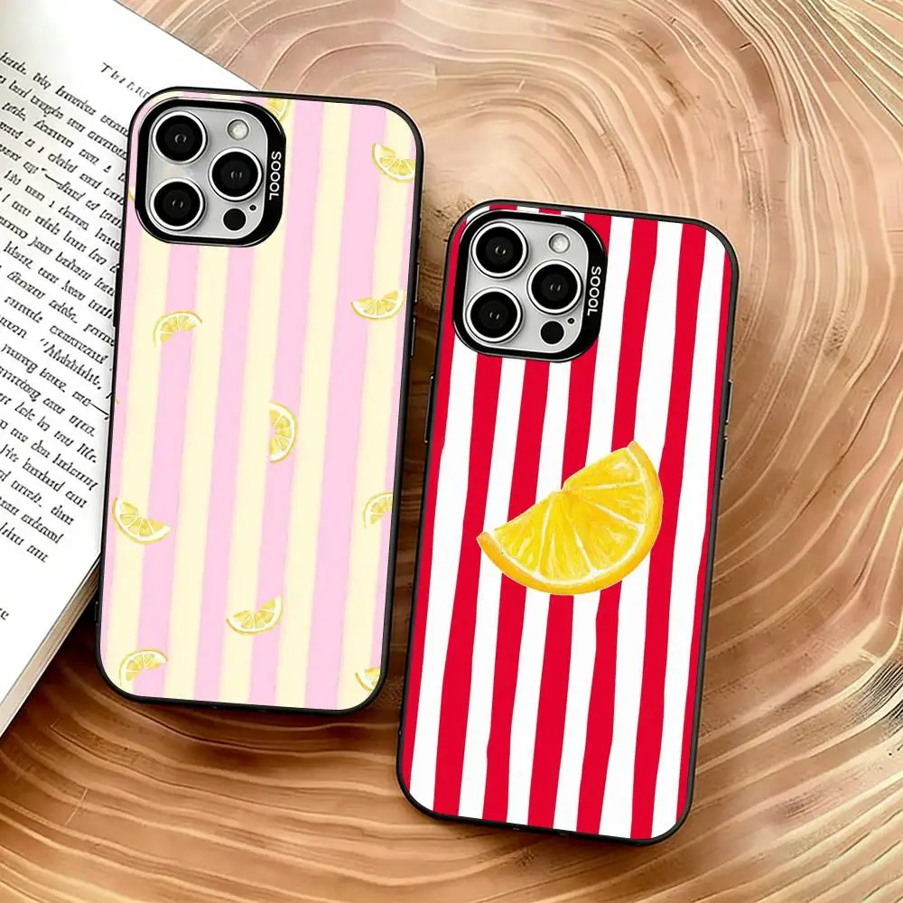 

Lemon Cool Stripe Pattern Phone Case For iPhone 17,16,15,14,13,12,11 Plus,Pro Max,XS,Colored Silver Plated Inside Cover