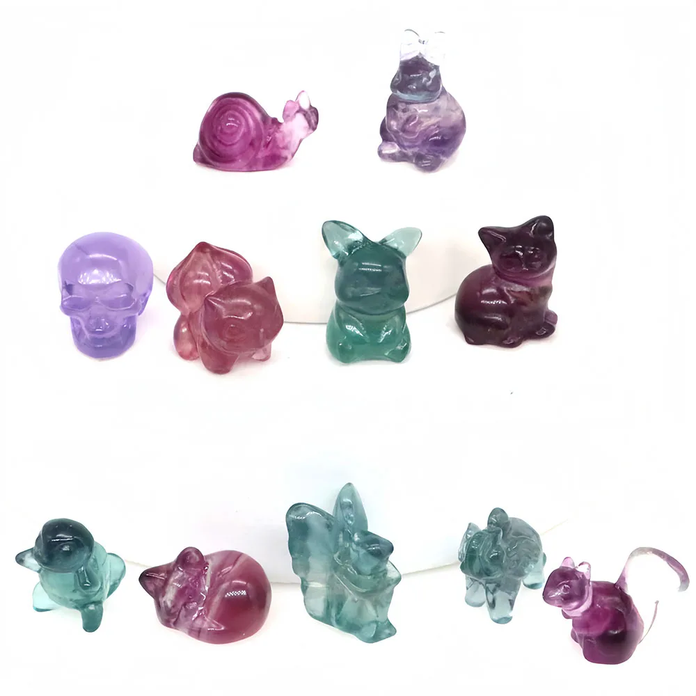 

Mini Cartoon Angel Elephant Animal Statue Natural Fluorite Crystal Healing Stone Carved Figurine Crafts Ornament Home Decor Gift