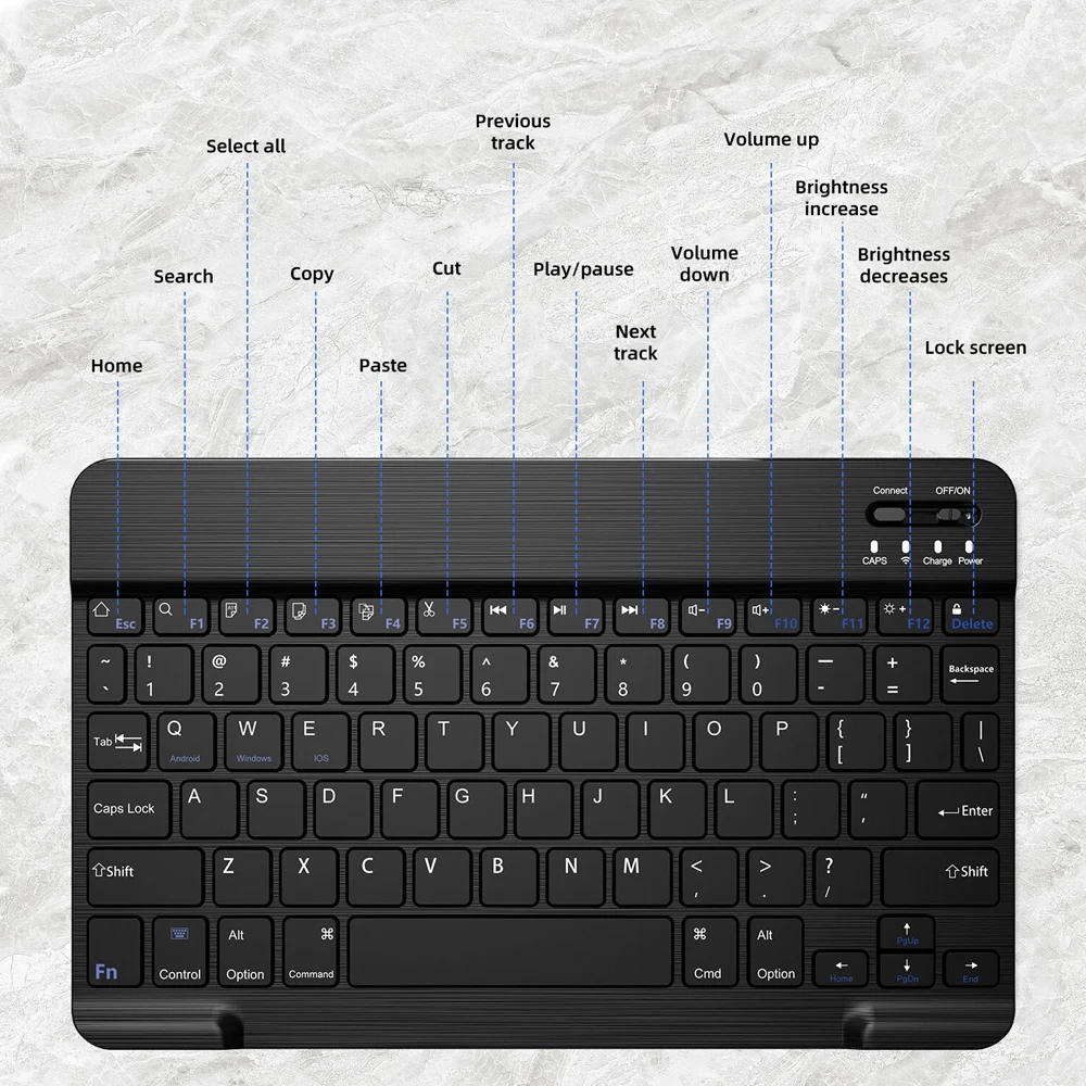 Teclado Bluetooth Compatível, Teclado Mini Sem Fio Portátil para iPad, iPhone, Tablet, Smartphone, iOS, Android, Win