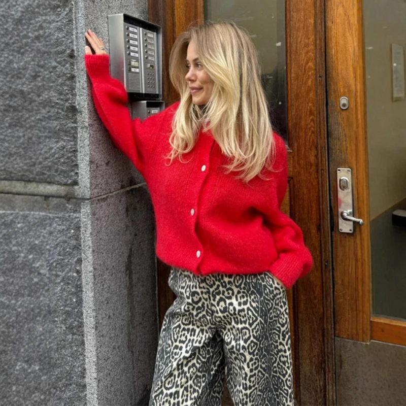 Women Cardigan Single Breasted Jumpers O Neck Long Sleeve Sweater Solid Spliced Buttons Casual Knit Simple Lady Autumn
