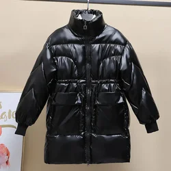 Women No Wash Down Cotton Jacket Medium To Long Korean New Warm cardigan Cotton Jacket Female Winter Shiny Loose Cotton Jacket