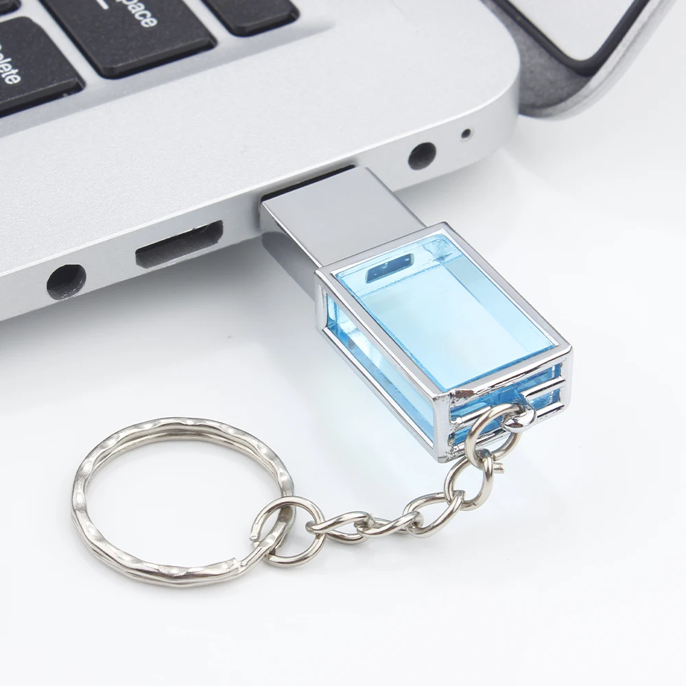 Crystal Pen Drive 128GB Free Custom Logo Memory Stick 64GB Free Key Chain USB Flash Drive 32GB Wedding Gift USB Stick 16GB 8GB