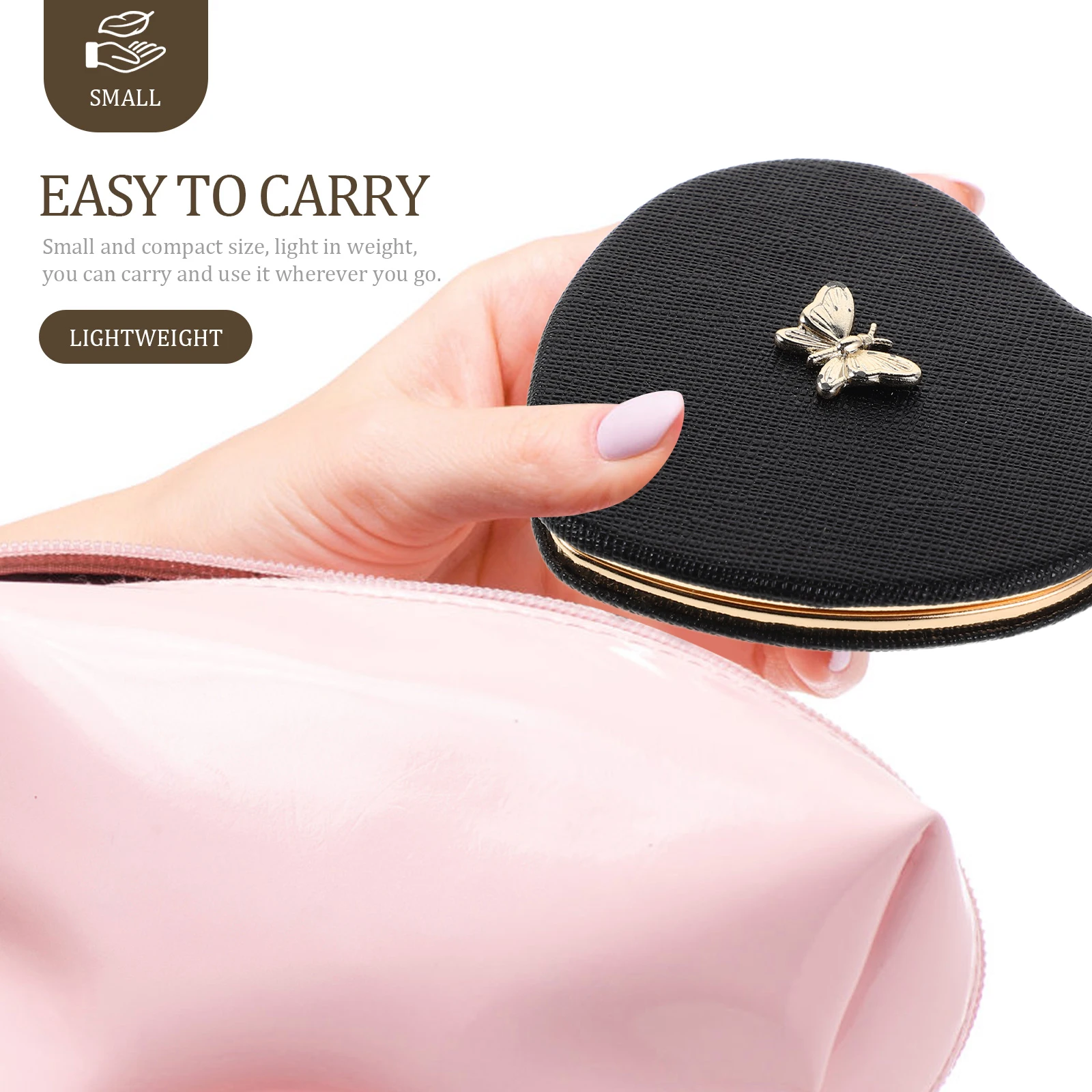 مرآة مكياج مزدوجة الجوانب قابلة للطي مع تفاصيل فراشة - مرآة سفر صغيرة محمولة لحقيبة اليد، مدمجة للسيدات أنيقة