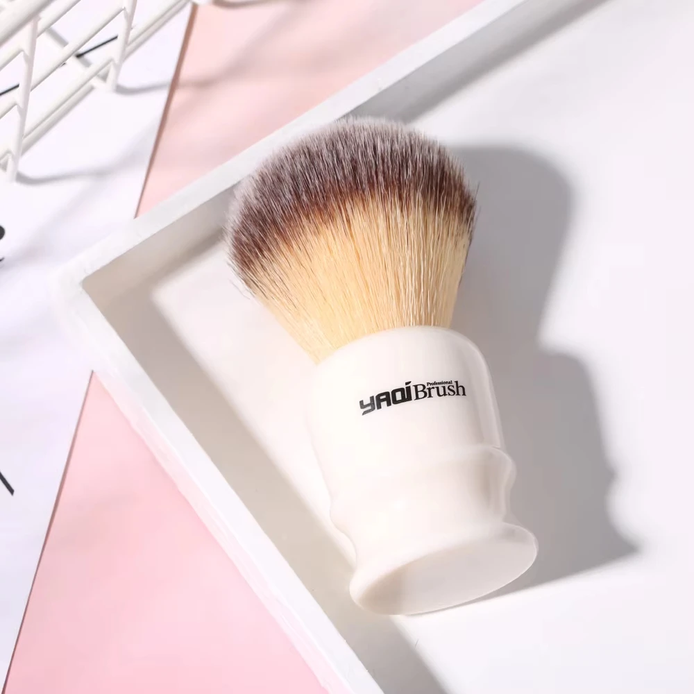 YAQI 22mm مقبض أبيض أصفر عقدة الشعر الاصطناعية الرجال فرشاة الحلاقة الرطبة YAQI فرشاة الحلاقة