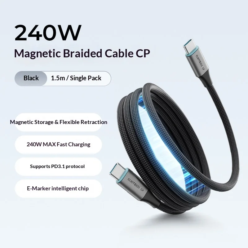 

Cuktech Magnetic Weave Data Cable Type-C Fast Charging Applicable Various Types Mobile Phone Charging Cable 6a 240w In-Vehicle