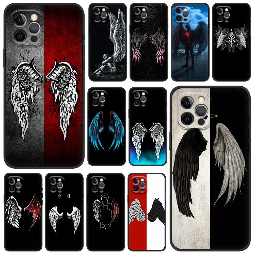 

Fallen Angel Wings Art Phone Case For iPhone 13 15 14 12 11 Pro MAX XR X SE XS 7 8 Plus Luxury iPhone13 15 14 Fundas Black Cover