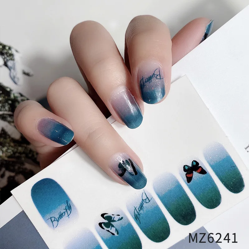 สติกเกอร์ติดเล็บแบบมีกาวในตัว 12 ชิ้น ลายดอกไม้ ผีเสื้อ ไล่สี สำหรับผู้หญิง สไตล์เรียบง่าย