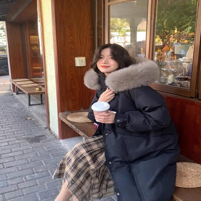 

Women's Down Coat Winter New Fashion Fur Collar Korean Style Design Thick Loose Warm Jacket Outerwear for Women Winter