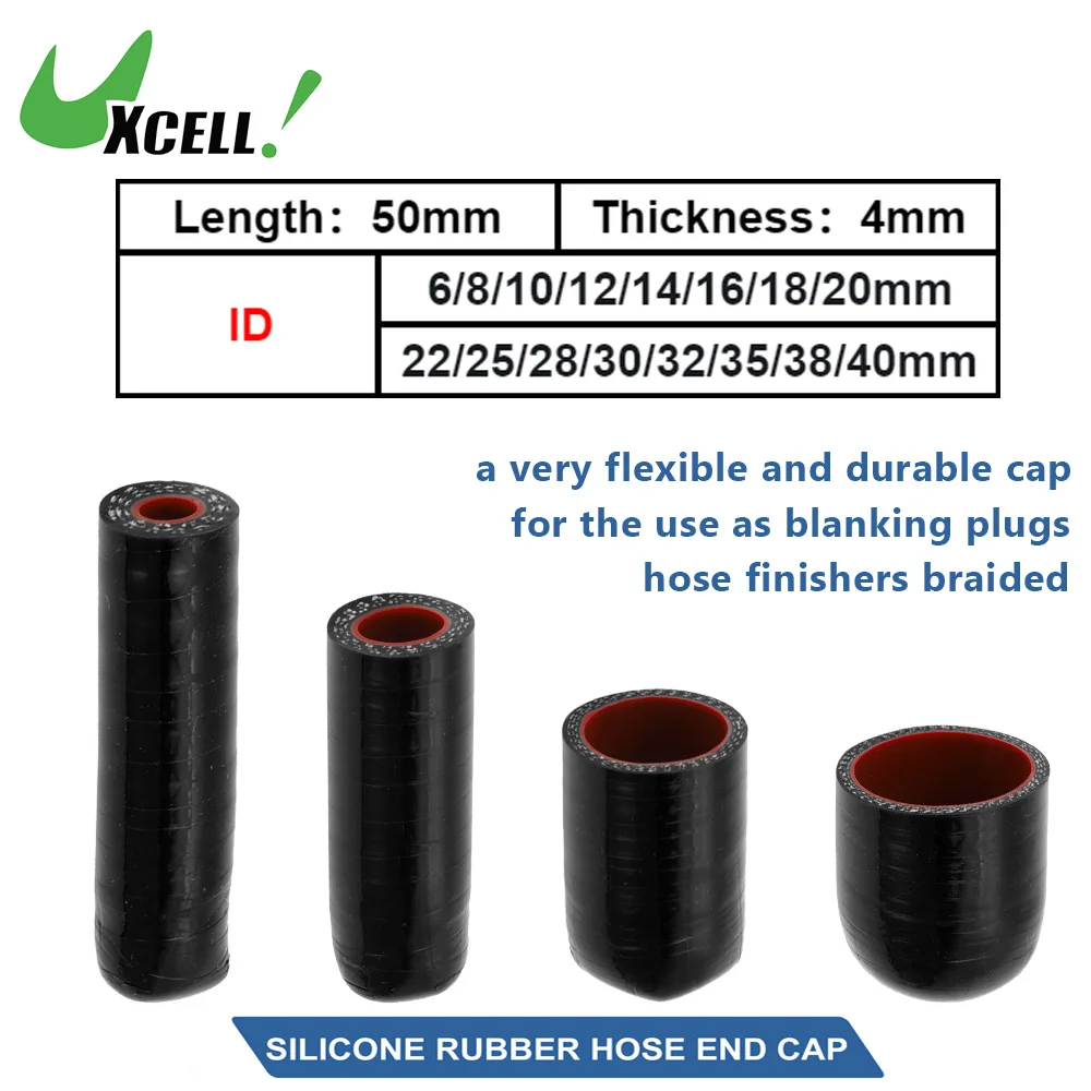

UXCELL 1 Pcs 6/8/10/12/14/16/18/20/22/25/28/30/32/35/38/40 mm ID 50mm Length Black Red Car Silicone Rubber Hose End Cap