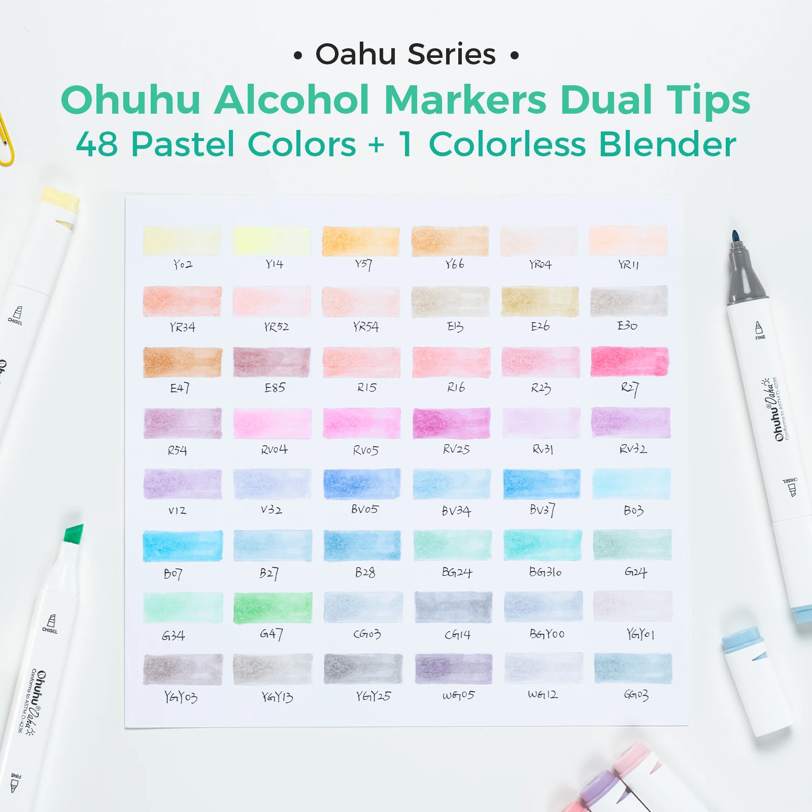 Ohuhu Oahu 48 Pastel Colors Marker Pen Set Alcohol Art Markers Dual Tips Felt Pen Sketching Drawing Graffiti Manga School Art