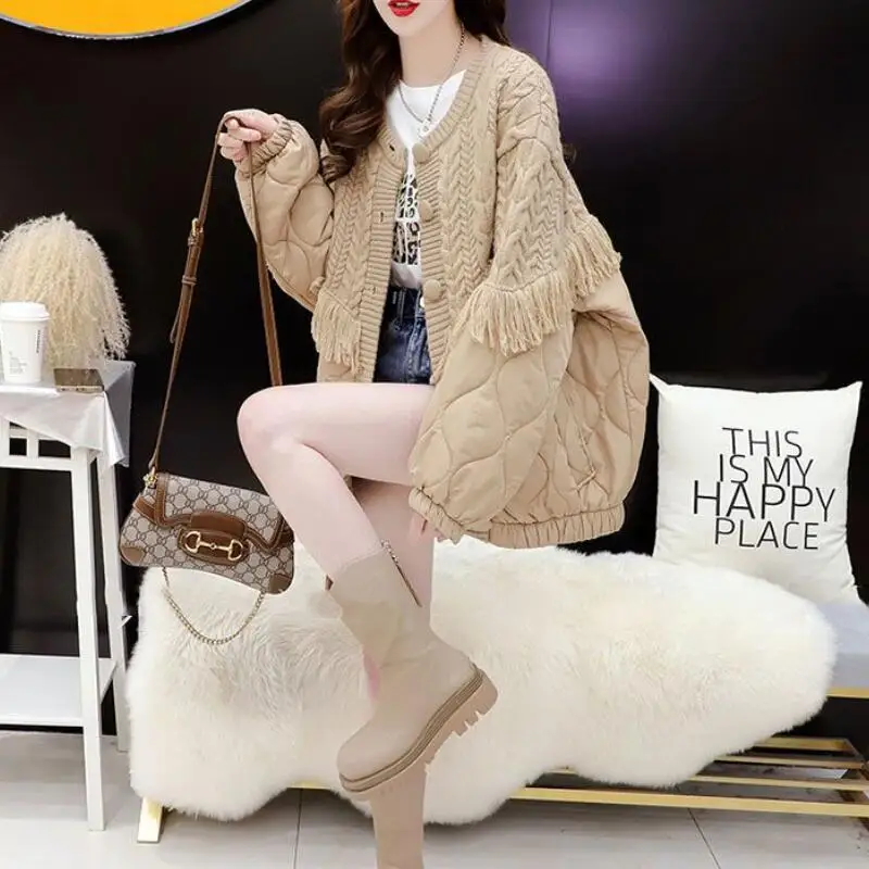 Hot 2025 New Fashion Thickened Warm Design Sweater Coat Large Sized Tassel Lazy Style Loose Autumn/winter Sweater Cardigan Coat