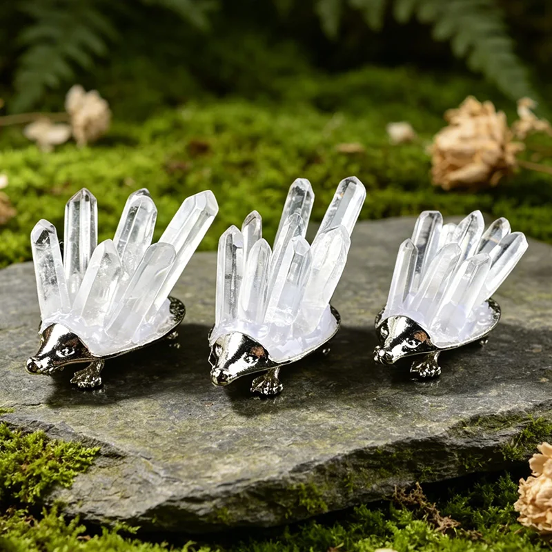 Natürlicher Klarer Quarz-Kristall Igel-Ornament Handgefertigte Heilkristall-Tierfigur Schreibtisch-Dekoration für Zuhause