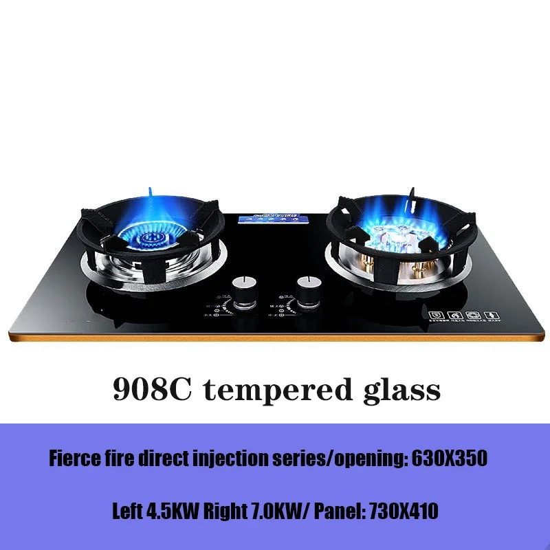 7.0Kw Large Firepower Embedded Natural Gas Stove Liquefied Gas Stove  Household Stainless Steel  Dual-Burner Gas Stove GH908