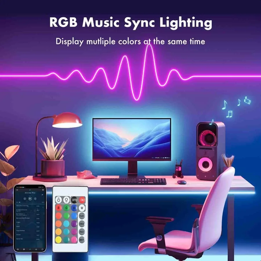 أضواء حبل النيون 16.4FT RGB LED قطاع أضواء App التحكم IR عن بعد في الهواء الطلق IP67 مقاوم للماء مزامنة الموسيقى تصميم مرن ذاتي الصنع fo