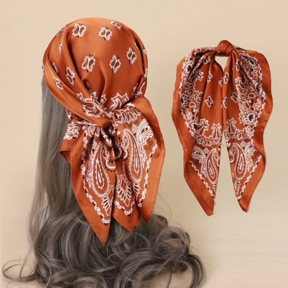 70x70cm Size Square Silk Scarf Soft Material Square Shape Women Neck Scarf Multi-Functional Silk Texture Hijab Headscarf
