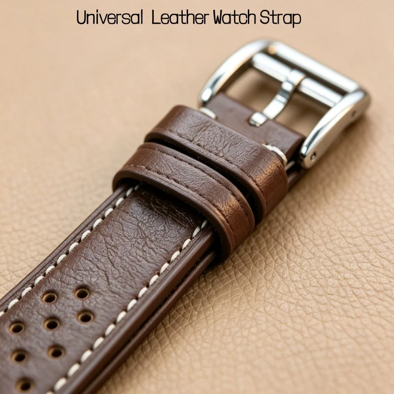 20mm 22mm Quick Release Watch Strap Vintage Gradient Oil‑Wax Leather Perforated Breathable for Tissot Longines Mido Seiko