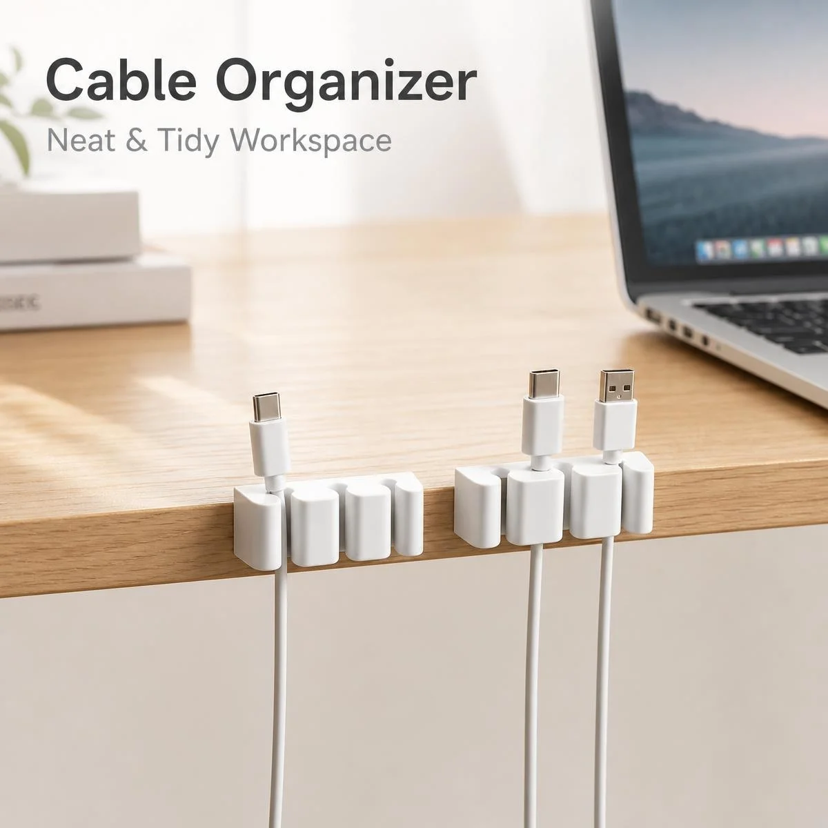 2pcs White Self-Adhesive Multi-Slot Cable Organizer Silicone Cord Holder for Desk Wire Management