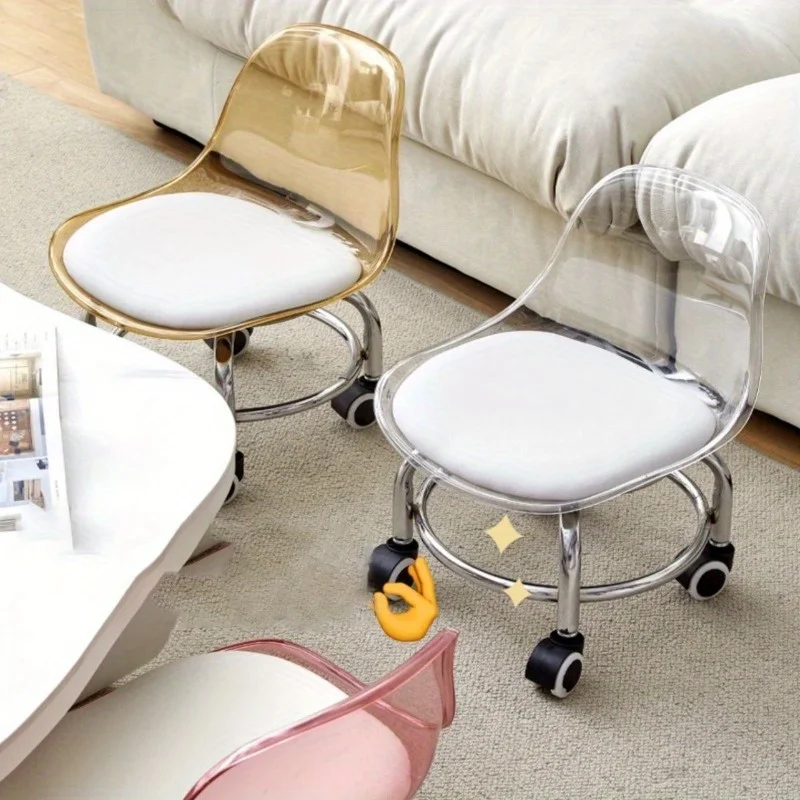 Modern Acrylic Stool with Universal Wheels - Multi-Functional Low Chair with 360° Free Rotation - Non-Food Contact, Manual
