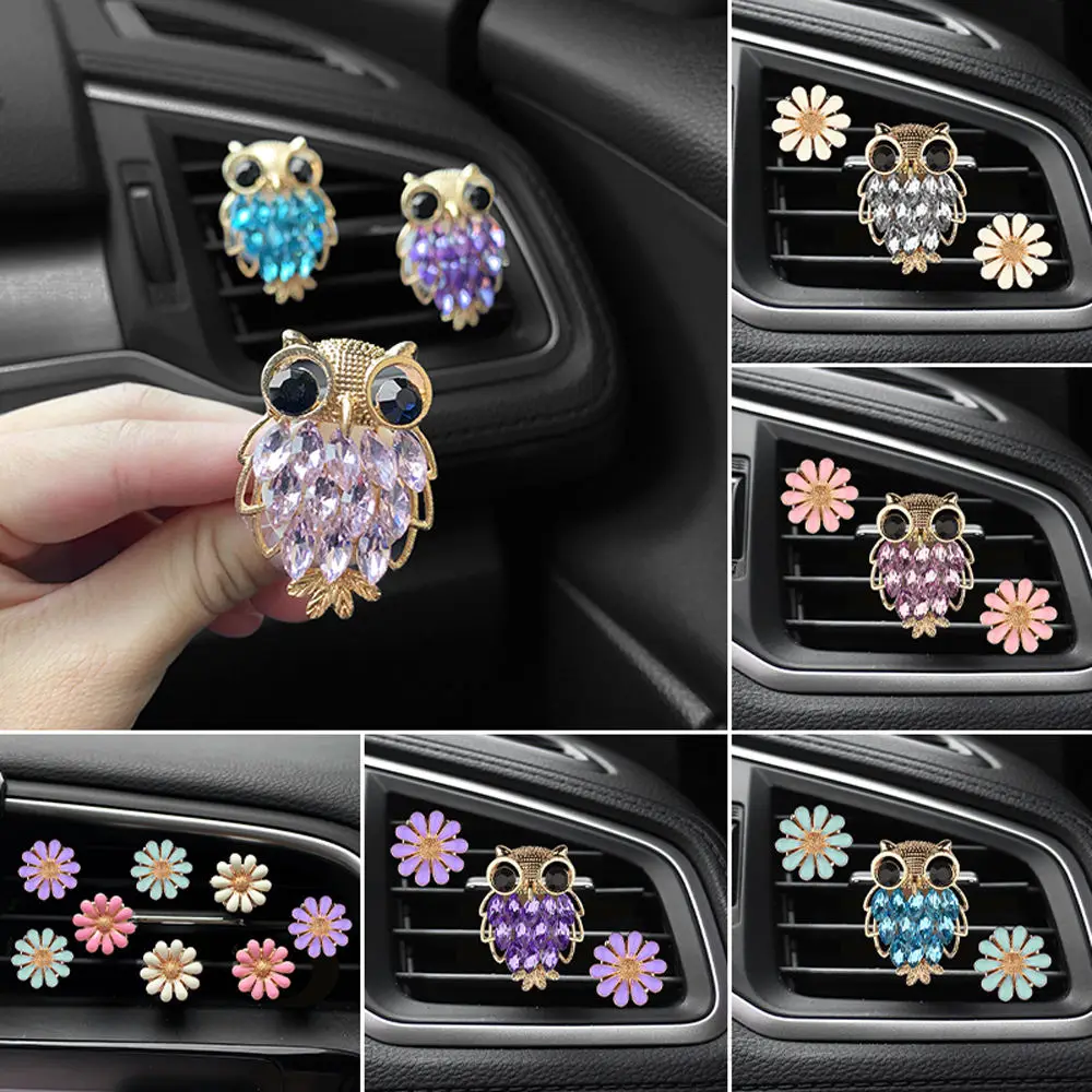 

Crystal Owl Car Air Freshener Diamond Villus Owl Car Perfume Air Vent Clip Auto Accessories Interior Woman Aromatherapy Ornament