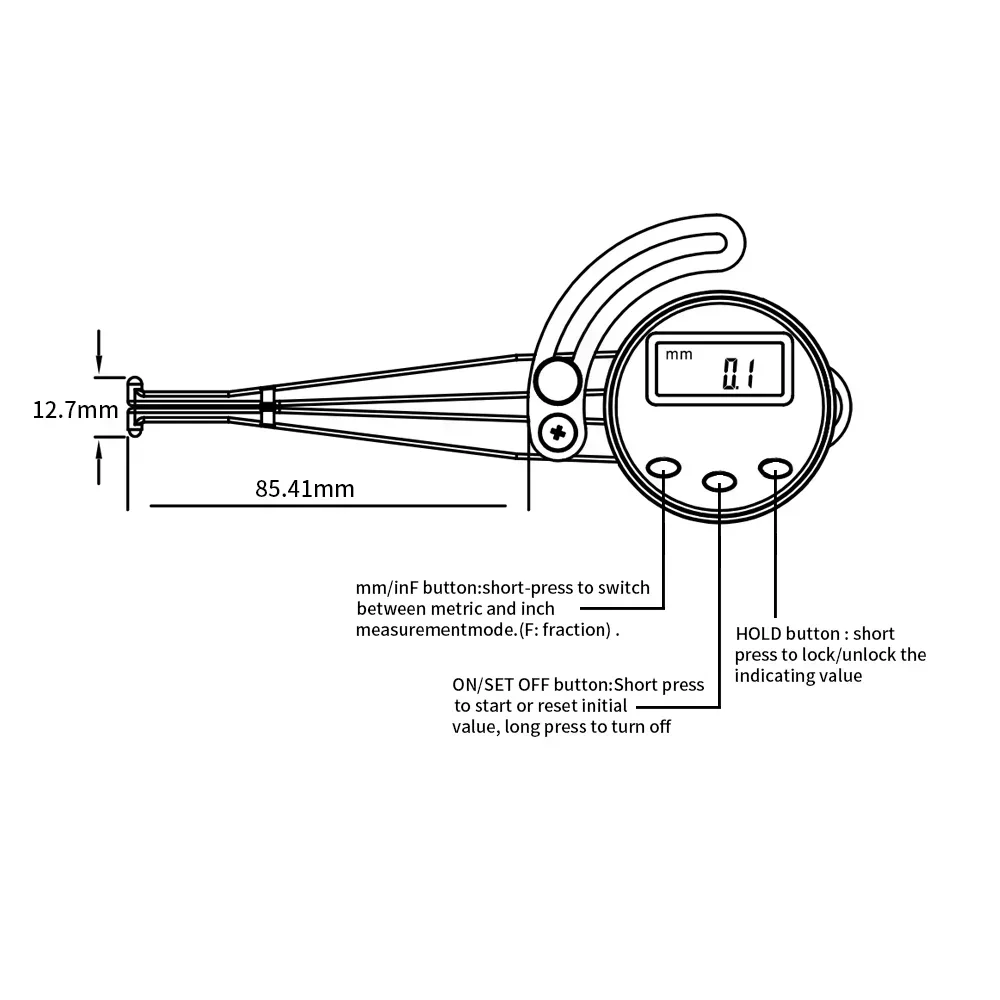 SHAHE 12.7-165mm Fraction/mm/in Digital Inside Caliper Thickness Gauge Inside Digital Inside Caliper Gauge