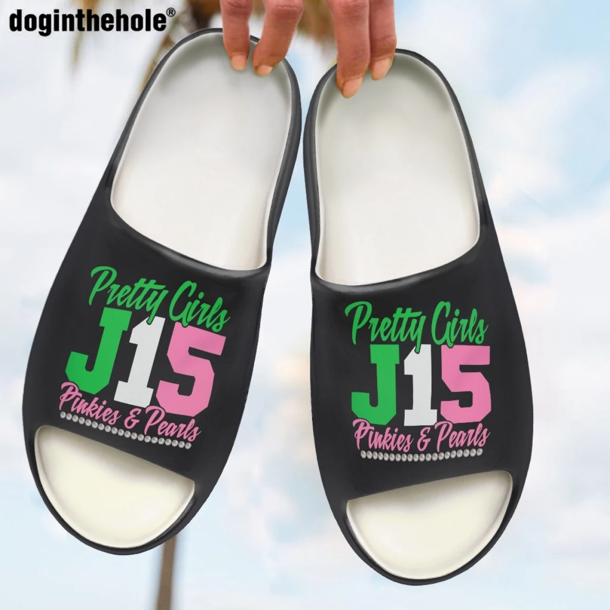 Doginthehole Summer Hot American Sisterhood Sorority Print Coconut Slippers for Women Home Non-slip Slippers Beach Wading Sandal