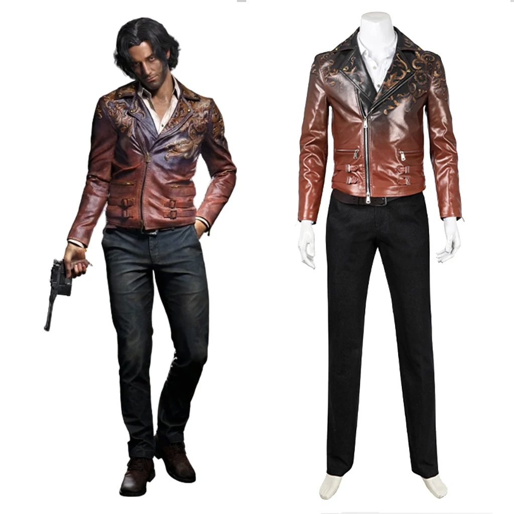 Game Luis Serra Cospaly Costume Outfits Luis Fashion Leather Jacket Pants Battle Suit Set Male Fantasia Disguise Cotumes