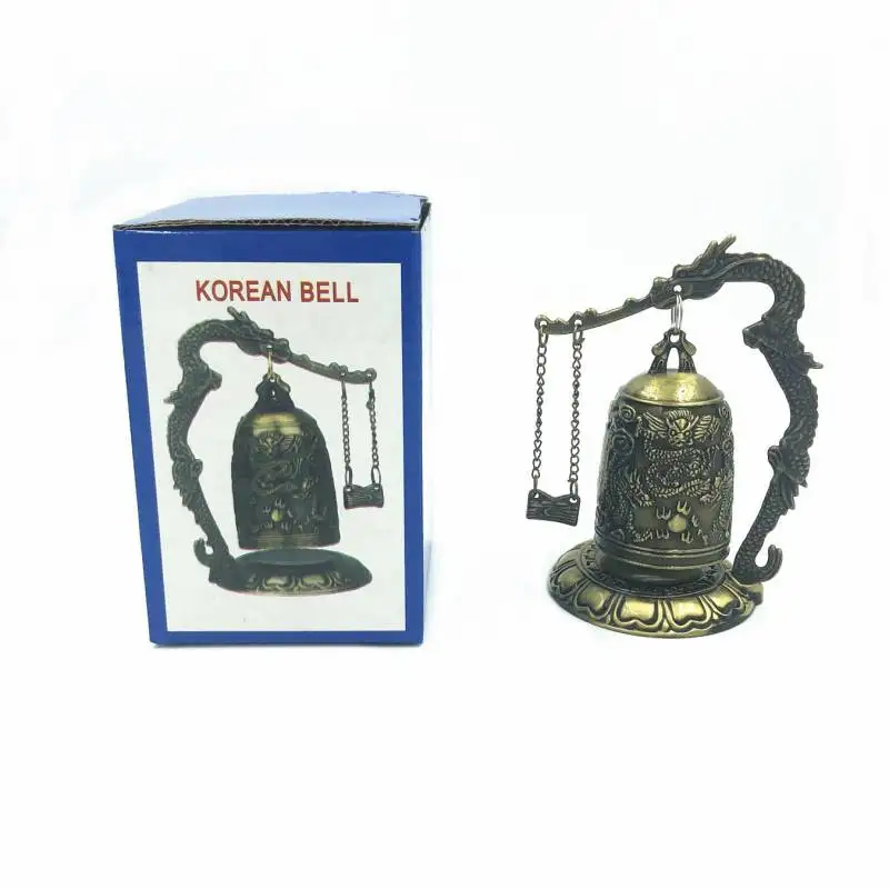 Bronze Slot Dragon Carved Buddhist Bell Chinese Geomantic Musical Brass Rare Porcelain Enamel Figurine Vintage-style Crystal