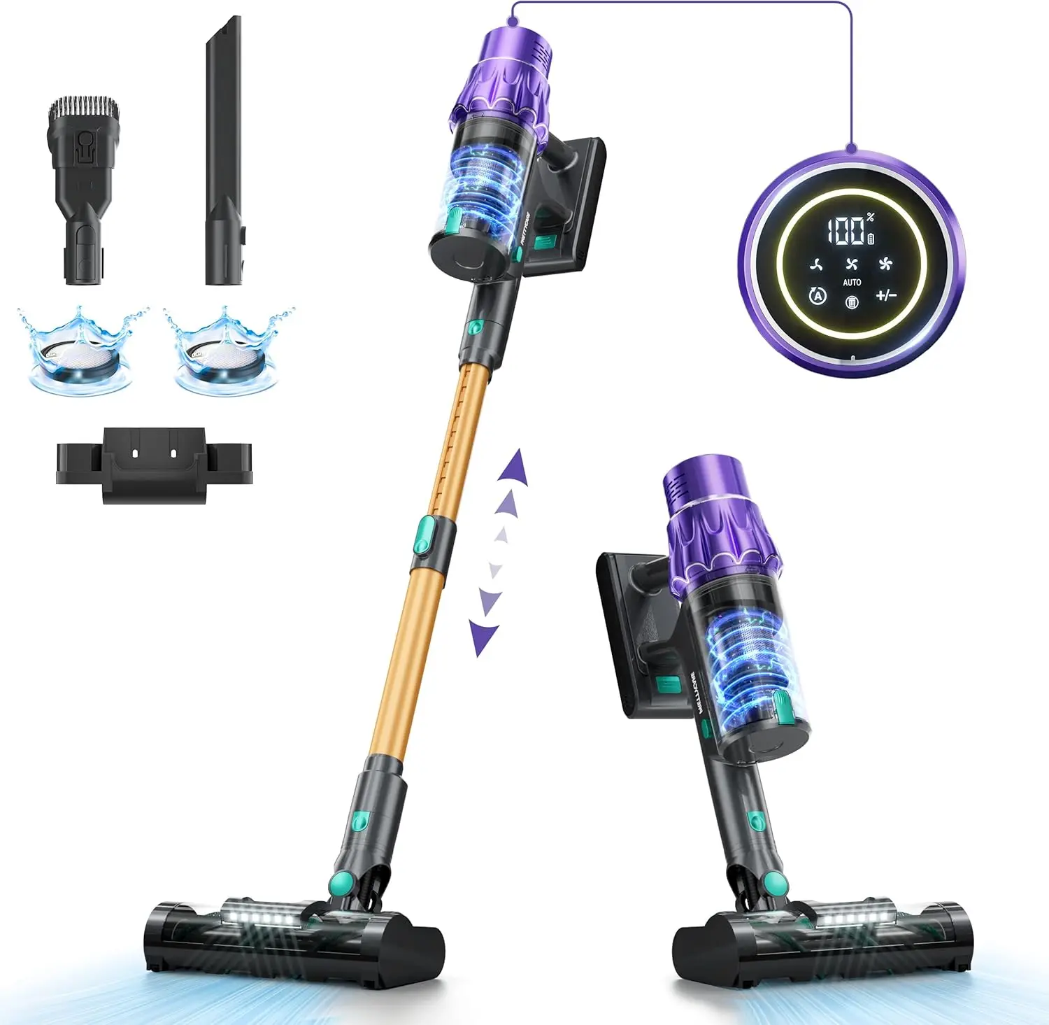 Cordless Vacuum Cleaner, Vacuum Cleaners for Home 560W 45Kpa Powerful Suction with LED Touch Display, Rechargeable Stick Vacuum