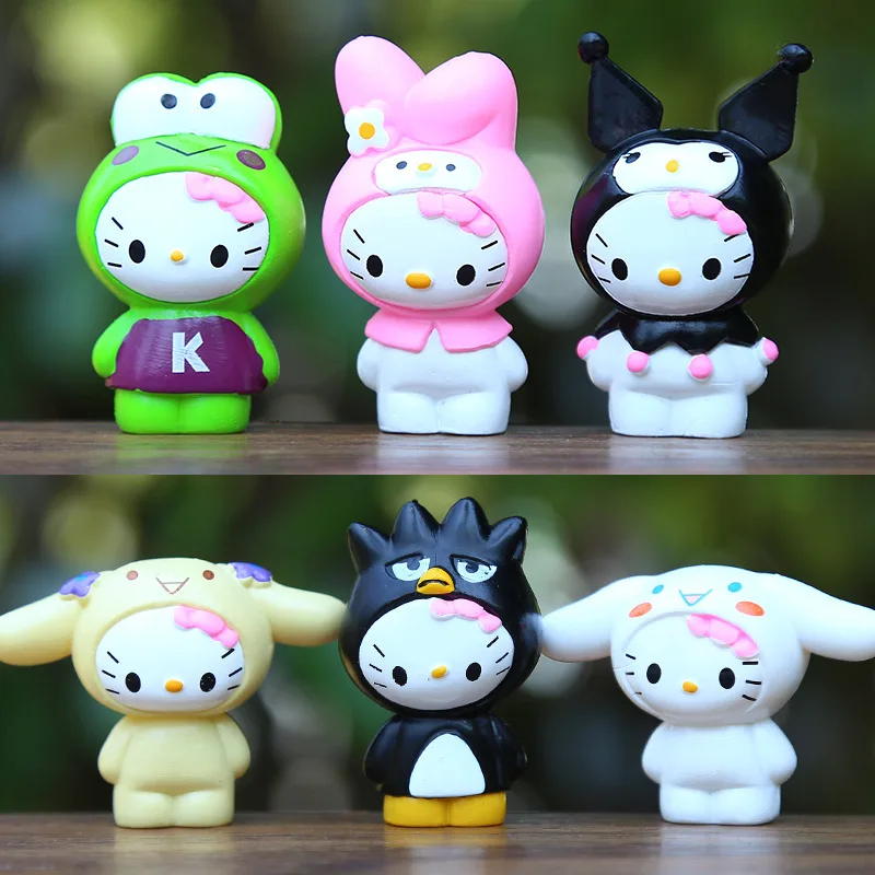 6 개/대 애니메이션 Sanrio 헬로 키티 액션 피규어 장난감 귀여운 Kuromi Mymelody Cinnamorol 입상 인형 어린이 어린이 크리스마스 선물